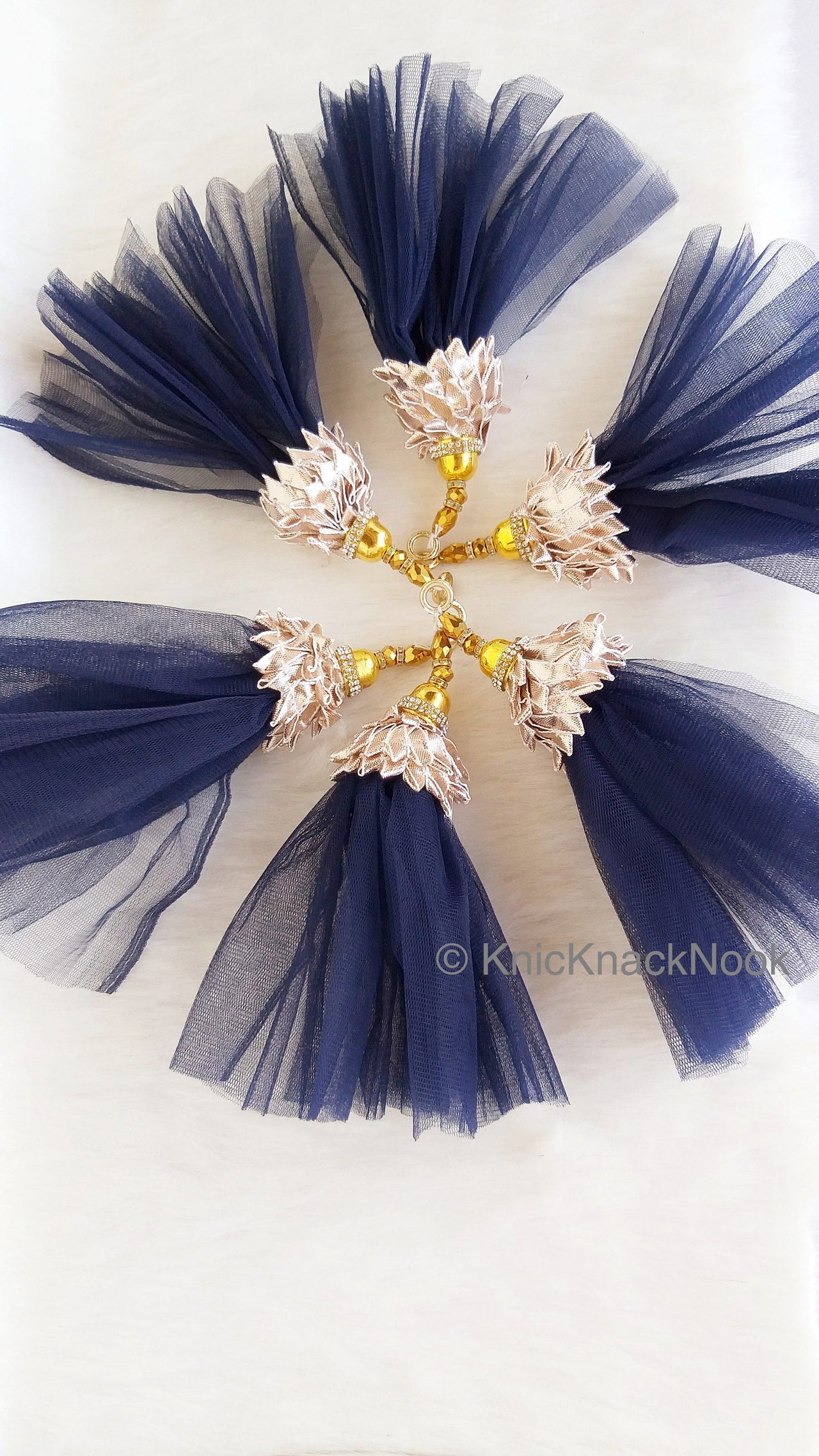 Net Tassels Latkan With Gold Embellishments, Copper Trim Detail & Diamante, Indian Tassel