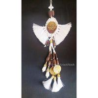 Thumbnail for White Tassels With White Acrylic And Brown Wood Button In Kundan Stones, Wood Beads, Pearls