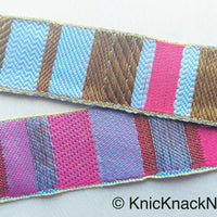Thumbnail for Purple, Pink And Antique Bronze Embroidered Lace Trim, Stripes Trim
