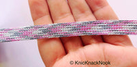 Thumbnail for Pink / Silver / Light Pink And Grey Thread Lace Trim, Basket Weave, Friendship Bracelet