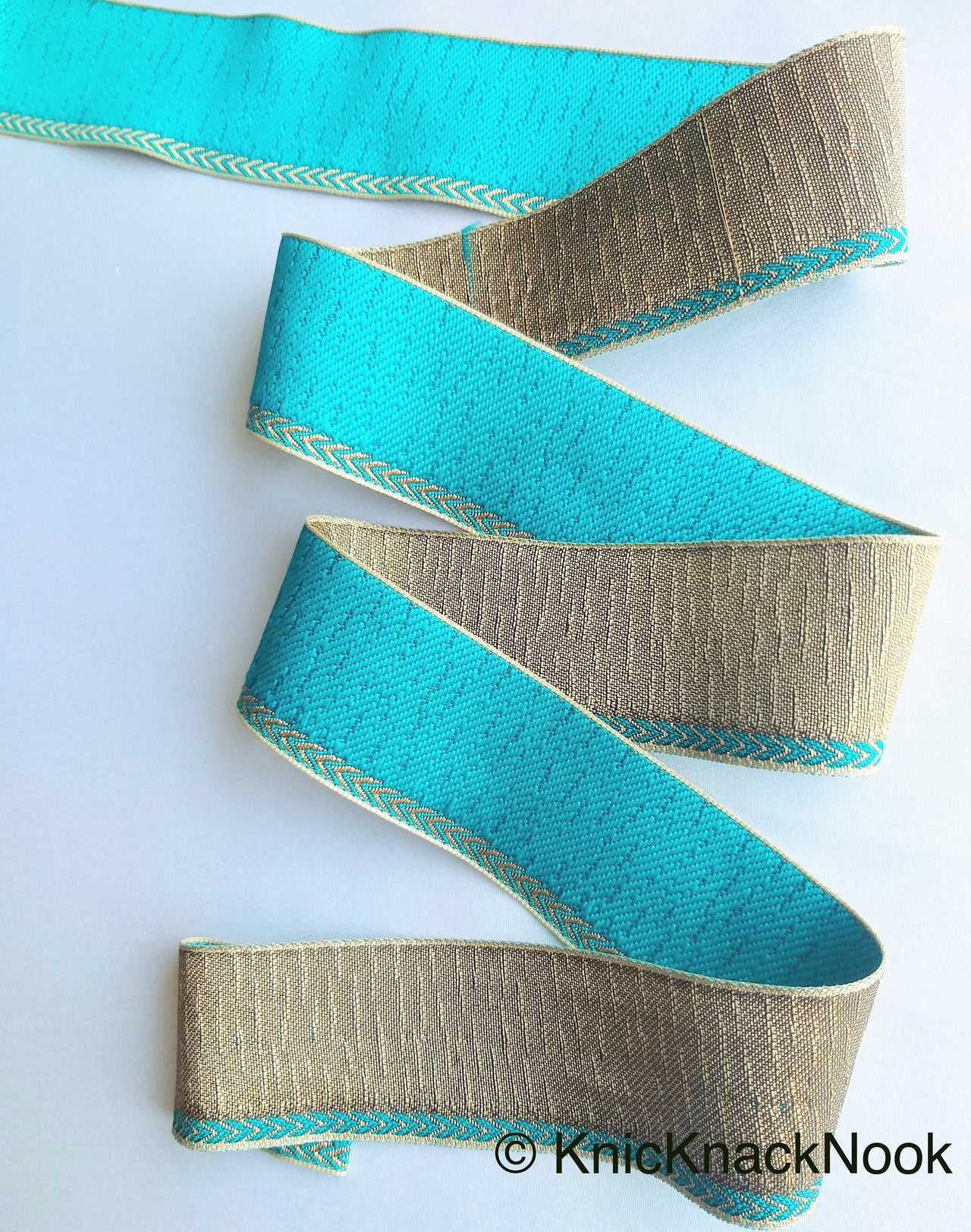 Green And Antique Gold Fabric Trim Embroidery Lace Trim, Approx. 40mm Wide, Costume Trim