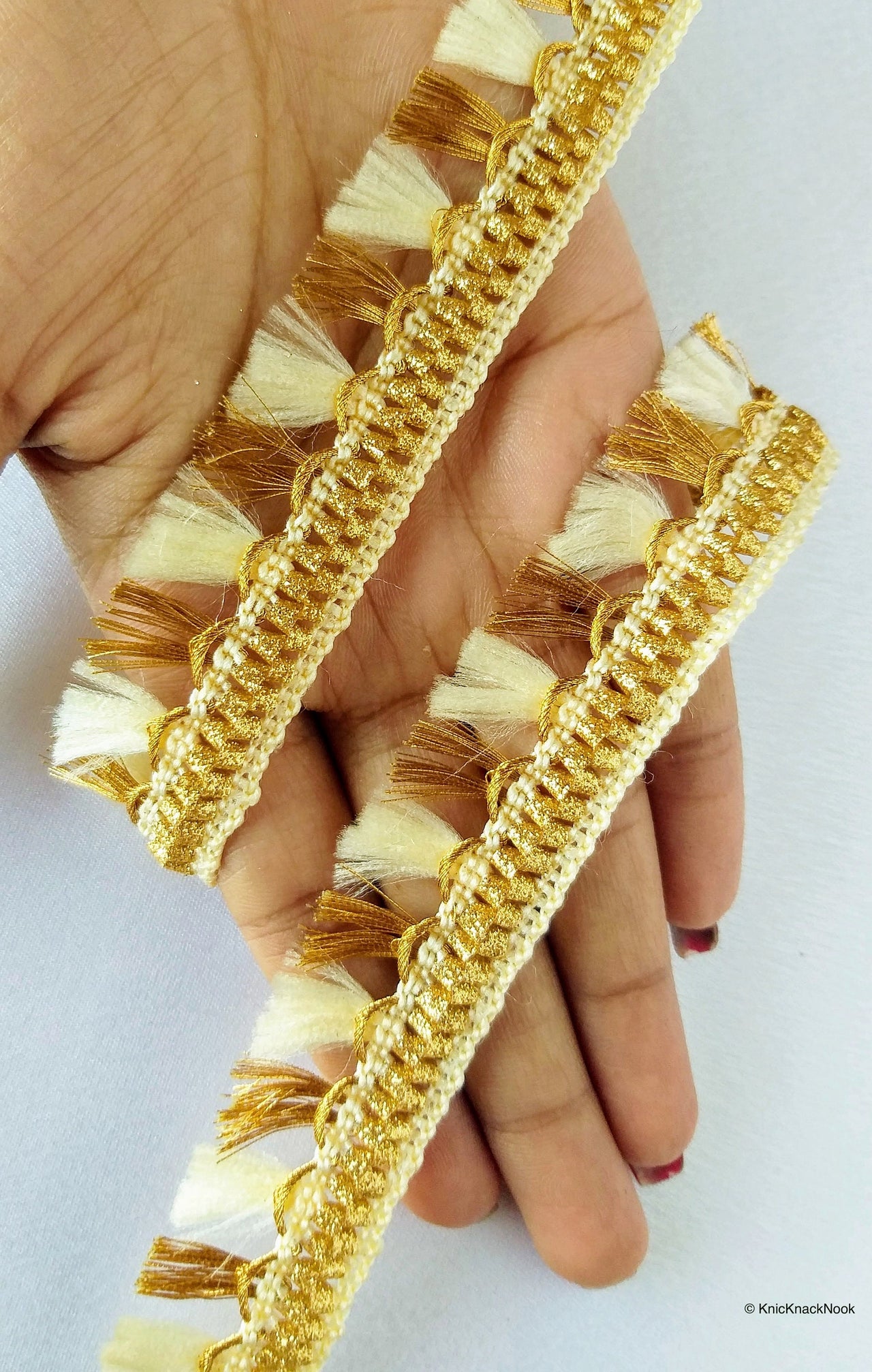 Wholesale Beige / Green / Fuchsia Pink And Gold Tassels Trim Lace, Fringe Trim, Bohemian Trim