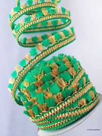 Thumbnail for Wholesale Beige / Green / Fuchsia Pink And Gold Tassels Trim Lace, Fringe Trim, Bohemian Trim