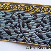 Thumbnail for Grey / Red, Black And Gold Embroidered FloralTrim With Leaves, Approx. 56mm wide - 210119L37/38