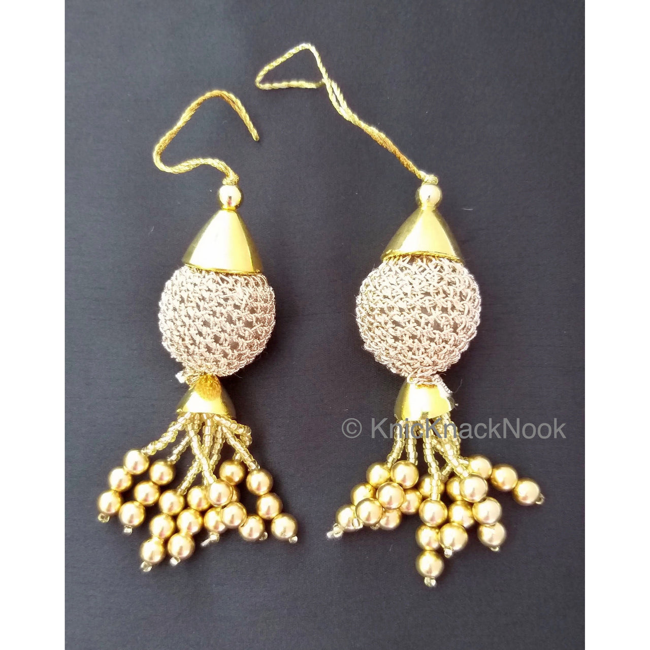 2 x Copper And Gold Tassels, Copper Crochet Ball Tassels, Bridal Tassels
