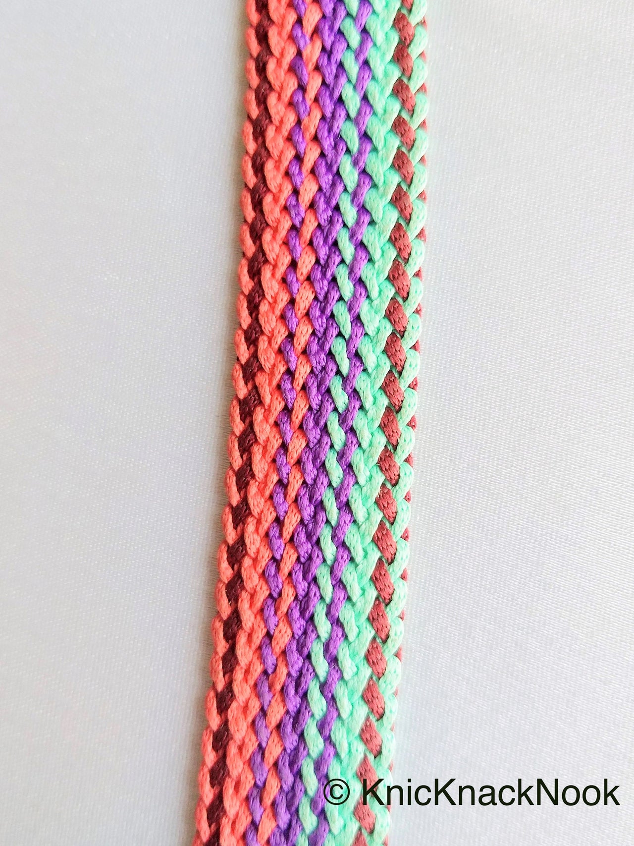 Pink, Blue And Purple Thread Lace Trim, Basket Weave
