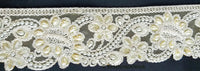 Thumbnail for Gold Sheer Fabric Trim With Beige Floral Embroidery And Off White Pearl, Scallops Wedding Trim, Bridal Trim
