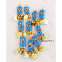 Thumbnail for Blue And Gold Beaded Tassels With Gold Coins Latkan, Kundan Beads, Belly Dancing