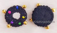 Thumbnail for Circle Shaped Mirrored Applique With Jingle Bell Beads And Multicoloured Beads, Bohemian Applique, Summer Applique