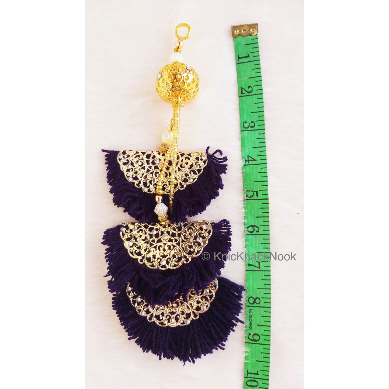 Blue / Pink Fan Tassels With Silver and Gold Filigree Embellishments, Wool Tassels, Embellishments