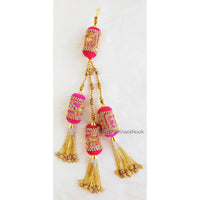 Thumbnail for Velvet Fabric Bolster Tassels In Antique Gold Zardozi Embroidery, Rhinestones & Pearls, Indian Embellishment