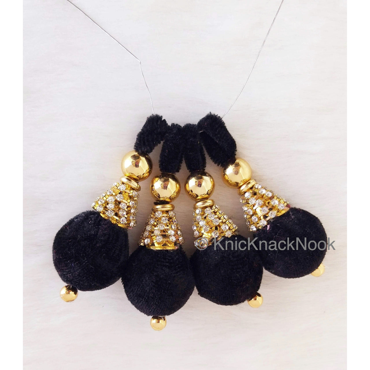 Burgundy Red / Black / Royal Blue Tear Drop Velvet And Diamante Indian Embellishment, Wedding Tassels, Latkan