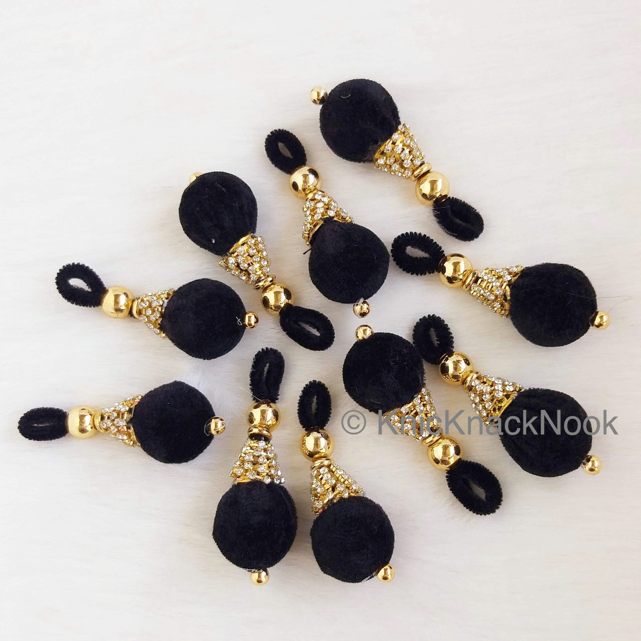 Burgundy Red / Black / Royal Blue Tear Drop Velvet And Diamante Indian Embellishment, Wedding Tassels, Latkan