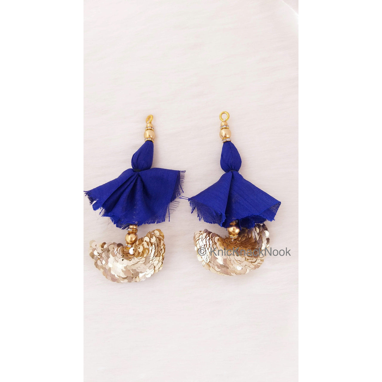 Red / Blue Art Silk Latkan Embellished With Gold Sequins And Beads, Bridal Tassels, Decorative Tassels