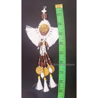 Thumbnail for White Tassels With White Acrylic And Brown Wood Button In Kundan Stones, Wood Beads, Pearls