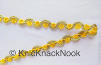 Thumbnail for Shimmering Gold And Blue / Yellow / Coral Thread Floral Lace Trim, Rose Trim, Flower Roses