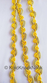 Thumbnail for Shimmering Gold And Blue / Yellow / Coral Thread Floral Lace Trim, Rose Trim, Flower Roses