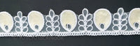 Thumbnail for White Tissue Fabric Cutwork Embroidered Lace Trim With White and Off White Embroidery, Approx. 40mm Wide, One yard Lace