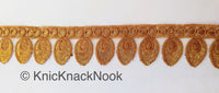 Thumbnail for Off White Tissue Fabric Cutwork Embroidered Lace Trim With Off White / Brown and Gold Embroidery, Approx. 45mm Wide, One yard Lace