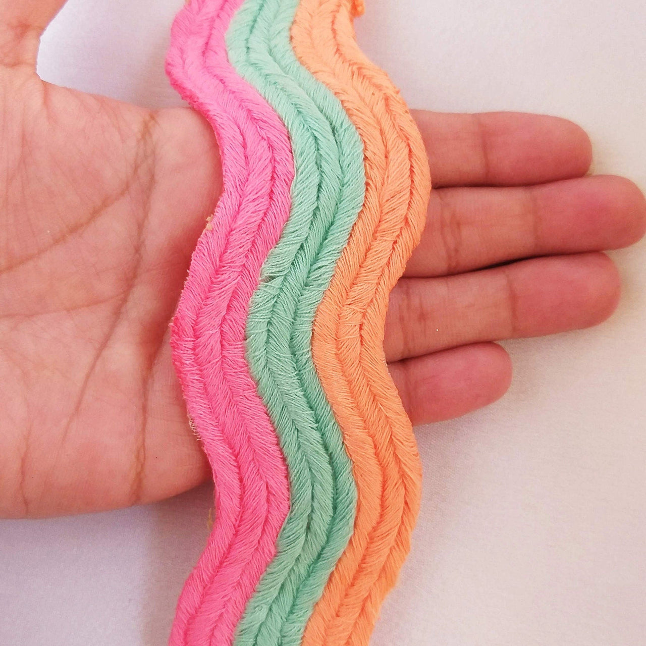 Wave Pattern Trim, Cotton Embroidered Trim, Pink