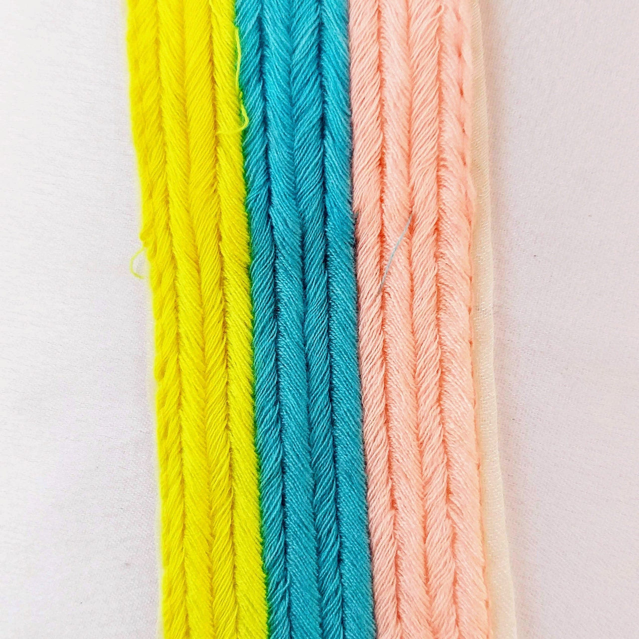 Pink, Blue And Yellow Thread Stripes Trim, Cotton Embroidered Trim