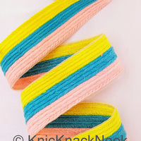 Thumbnail for Pink, Blue And Yellow Thread Stripes Trim, Cotton Embroidered Trim
