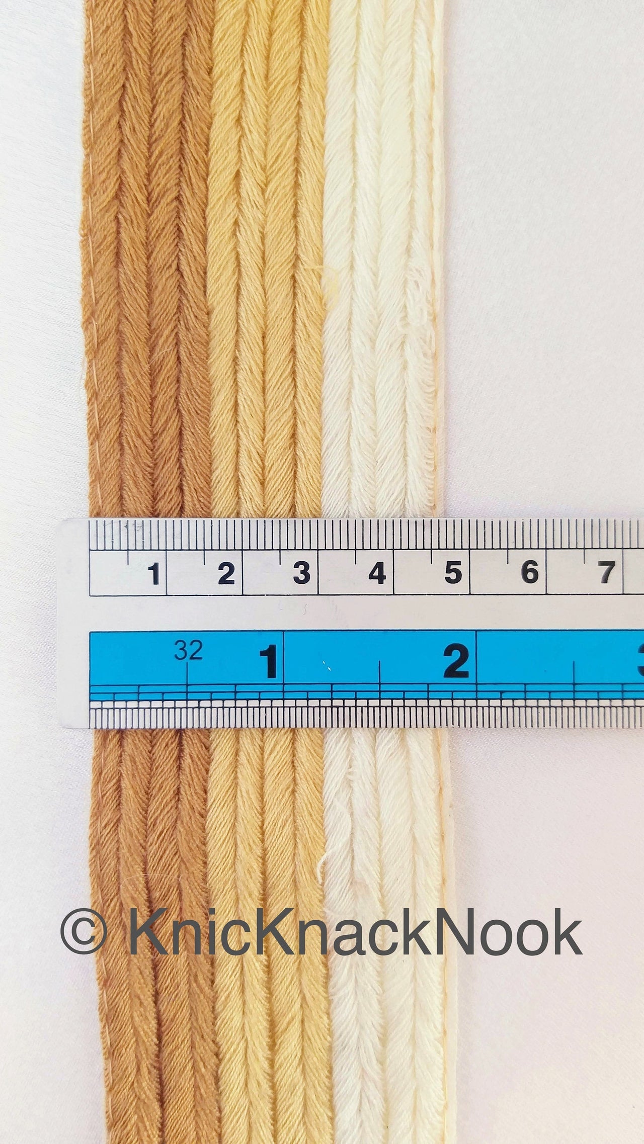 Off White And Brown Thread Stripes Trim, Cotton Embroidered Trim, One Yard Lace Trim