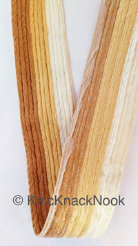 Thumbnail for Off White And Brown Thread Stripes Trim, Cotton Embroidered Trim, One Yard Lace Trim