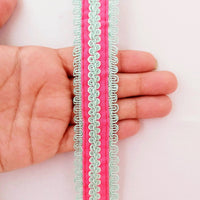 Thumbnail for Fabric Trim With Brown / Black / Yellow / Green / Pink Thread Embroidery, Embroidered Lace Trim, 28mm wide