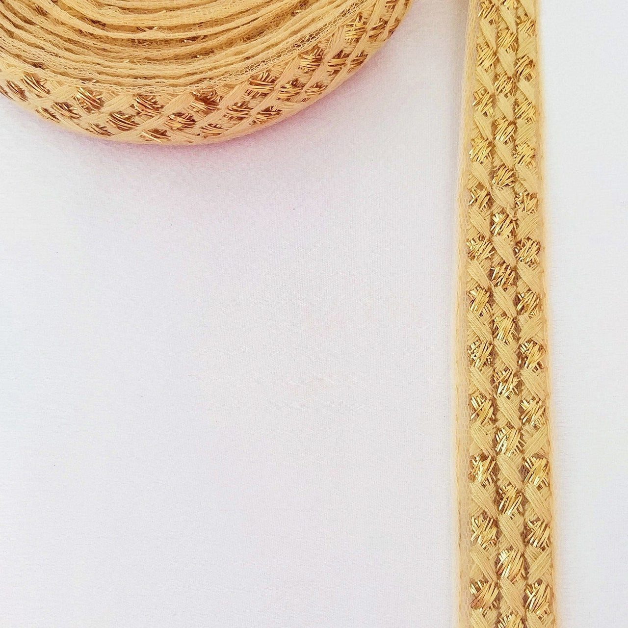 Beige Net Lace Trim With Beautiful Brown / Red And Gold Embroidery, Approx. 20mm wide