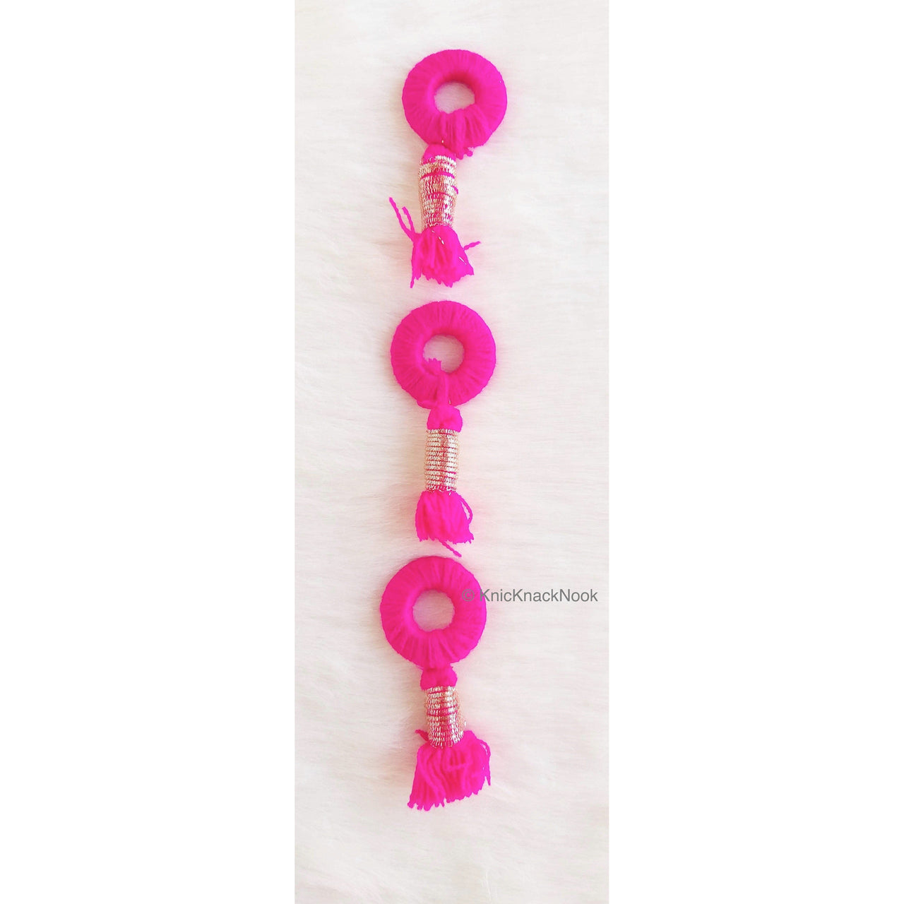 Fuchsia Pink / Brown Threaded Ring Tassels, Zardosi Dangle Tassel, Indian Latkans