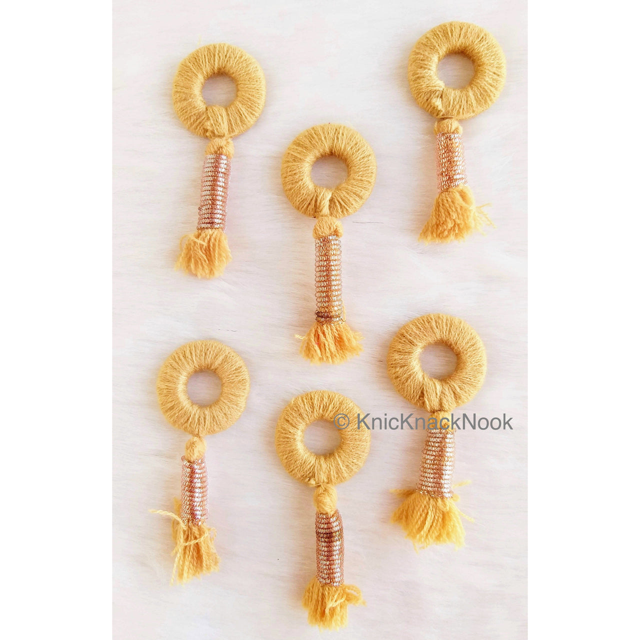 Fuchsia Pink / Brown Threaded Ring Tassels, Zardosi Dangle Tassel, Indian Latkans