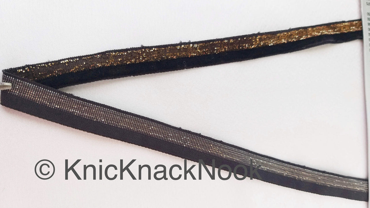 Wholesale Black Velvet Trim With Gitter Gold Detail, Border Piping, Velvet Ribbon