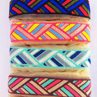 Thumbnail for Beige Net With Blue, Red, Cyan And Coral Pink Embroidery