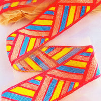 Thumbnail for Beige Net With Coral Pink, Blue, Yellow And Red Embroidery