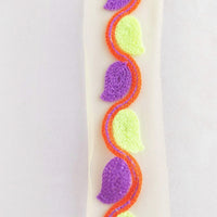 Thumbnail for Beige Net With Green, Purple And Orange Embroidery, Leaves Pattern Trim