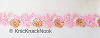 Thumbnail for Pink And Gold Sequins Trim With Diamante Beads, Floral Trims, Trimming