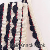 Thumbnail for Fuchsia Pink / Black Crochet Trim With Off White Pearls, Scallop Trimming, Approx. 30mm wide