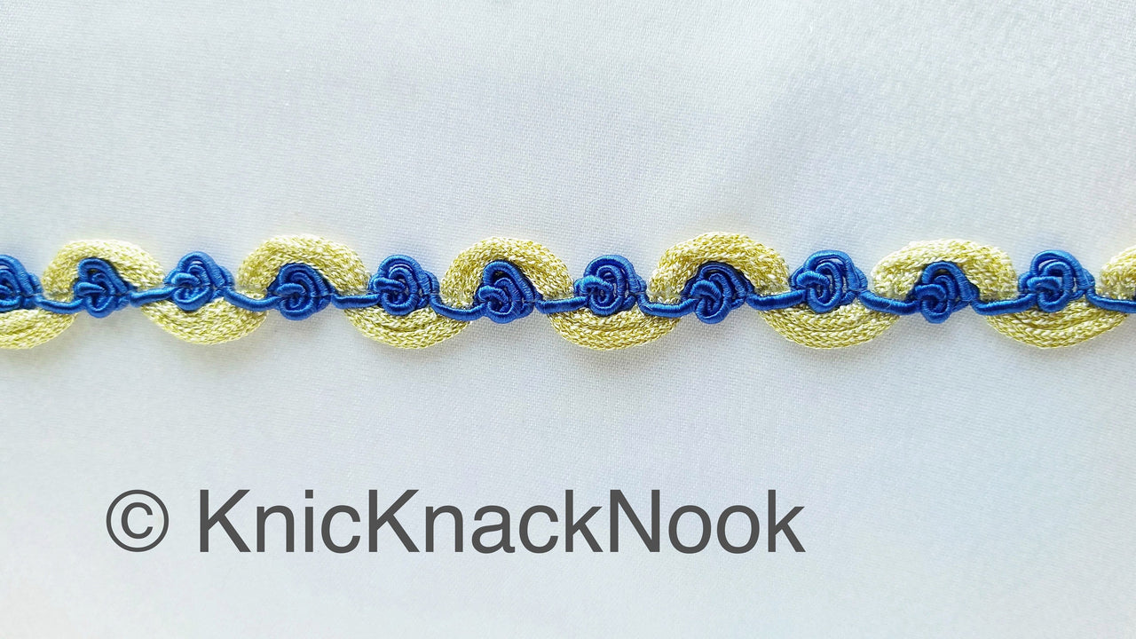 Shimmering Gold And Blue / Yellow / Coral Thread Floral Lace Trim, Rose Trim, Flower Roses