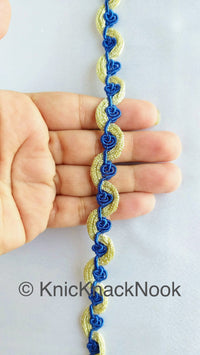 Thumbnail for Shimmering Gold And Blue / Yellow / Coral Thread Floral Lace Trim, Rose Trim, Flower Roses