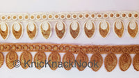 Thumbnail for Off White Tissue Fabric Cutwork Embroidered Lace Trim With Off White / Brown and Gold Embroidery, Approx. 45mm Wide, One yard Lace