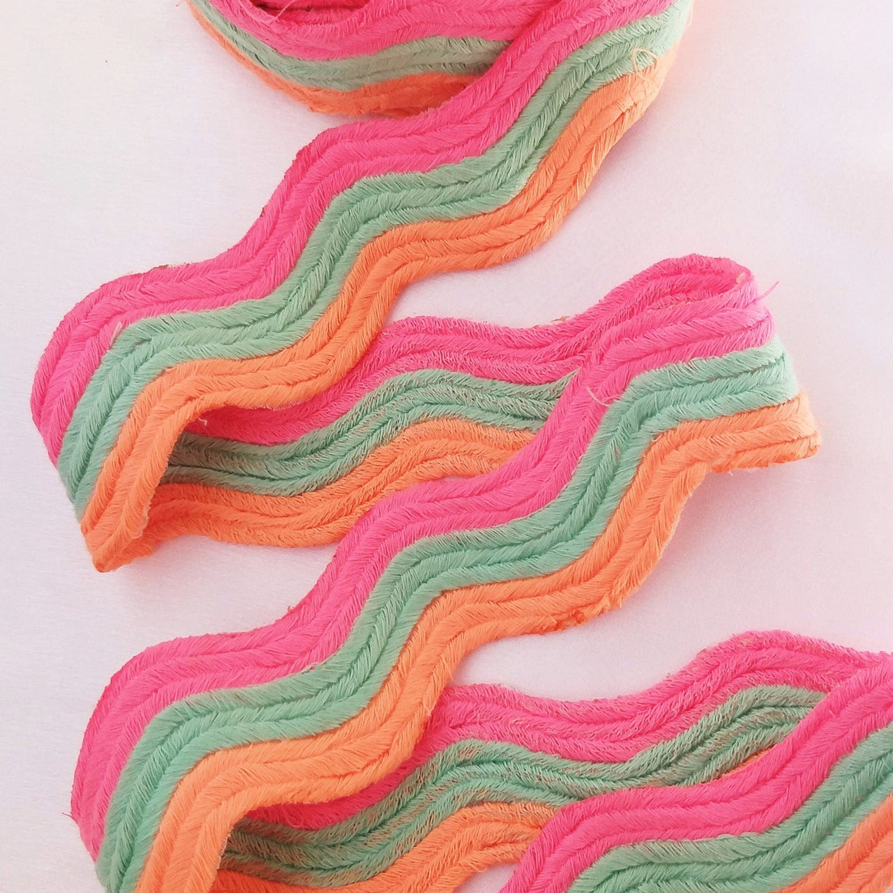 Wave Pattern Trim, Cotton Embroidered Trim, Pink