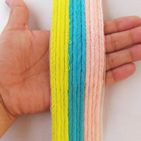 Thumbnail for Pink, Blue And Yellow Thread Stripes Trim, Cotton Embroidered Trim