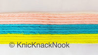 Thumbnail for Pink, Blue And Yellow Thread Stripes Trim, Cotton Embroidered Trim