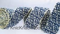 Thumbnail for Beige Sheer Tissue Fabric Trim With Cotton Thread Embroidery In Blue, Grey And Off White, Fabric Lace