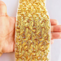 Thumbnail for Beige Sheer Tissue Fabric Trim With Cotton Thread Embroidery In Light Green And Antique Gold, Fabric Lace, Embroidered Trim