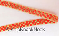 Thumbnail for Beige Net Lace Trim With Beautiful Brown / Red And Gold Embroidery, Approx. 20mm wide
