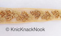 Thumbnail for Beige Net Lace Trim With Beautiful Red / Beige And Gold Floral Embroidery, Embroidered Lace, Approx. 30mm wide