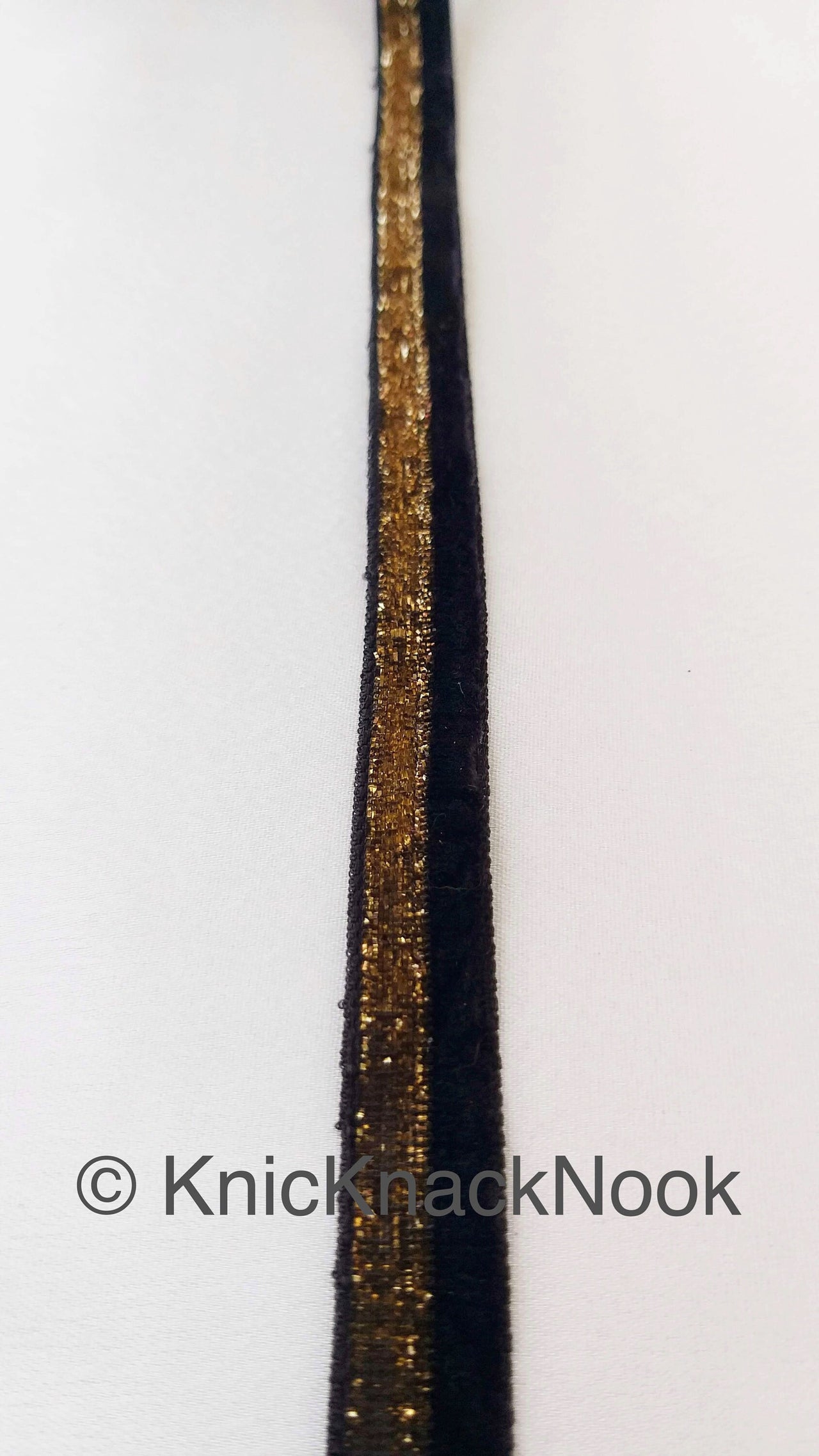 Wholesale Black Velvet Trim With Gitter Gold Detail, Border Piping, Velvet Ribbon