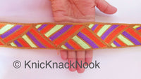 Thumbnail for Beige Net Lace in Orange Embroidery, Geometric Pattern Trim, Indian Embroidered Trim Craft Ribbon Decorative Trim Costume Trim Trim By Yard